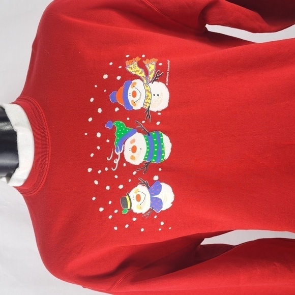Vintage Morning Sun Hallmark Snowman Christmas red LG pullover sweatshirt - Picture 1 of 6
